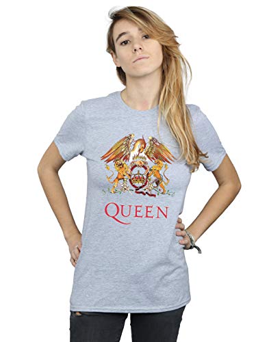 Absolute Cult Queen Women's Crest Logo Boyfriend Fit T-Shirt Sport Grey X-Large