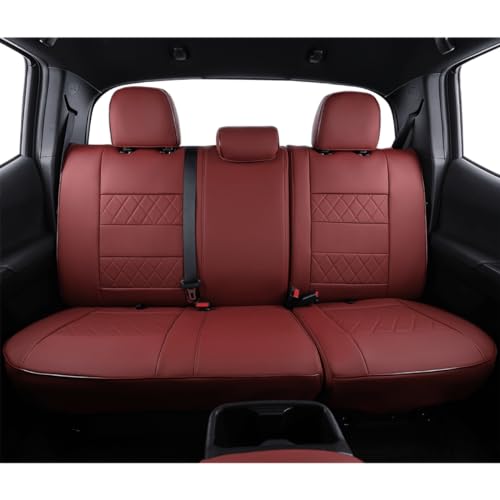 Image of EKR Custom Fit Tacoma Rear Car Seat Covers for Toyota Tacoma (Petrol) 2024 2025 2026 Double cab SR /SR5 /TRD Sport /TRD Off-Road /Limited - Second Row Only,Faux Leather(Burgundy)