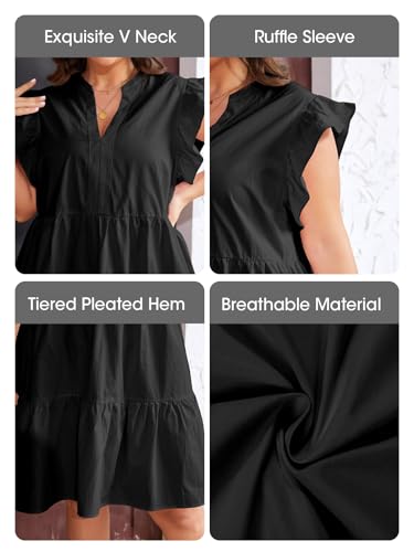 Image of Fisoew Plus Size Dresses for Women Summer Ruffle Short Sleeve V Neck Dress Tiered Swing A Line Babydoll Mini Dress