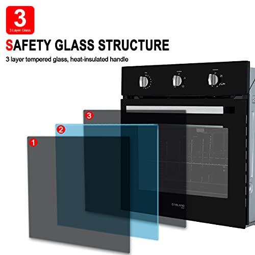 Natural Gas Wall Oven, Gasland Chef Gs606Mbn 24" Built-In Gas Oven, 6 Cooking Functions Convection Wall Oven With Rotisserie, Mechanical Knobs Control, 120V Electric Ignition, Black Glass #TOP2