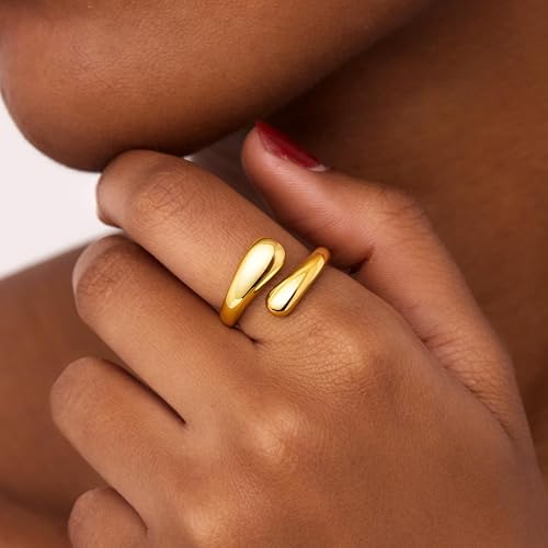 HARJJME HARJJME Ringe Gold Silber für Damen Frauen Edelstahl Ringe Wasserfeste Verstellbare Statement Goldene Stapelringe Daumenring Fingerring Ehering Modeschmuck Geschenk Teenager Mädchen - Detailansicht 2 | Schmuck