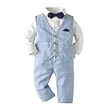 ROMIDA Jungen Gentleman Bekleidungssets Langarm Hemd Fliege Hosenträge Hose Kinder Anzug Taufanzug Hochzeit Kleidung Set Baby Strampler Jungen Outfits Set