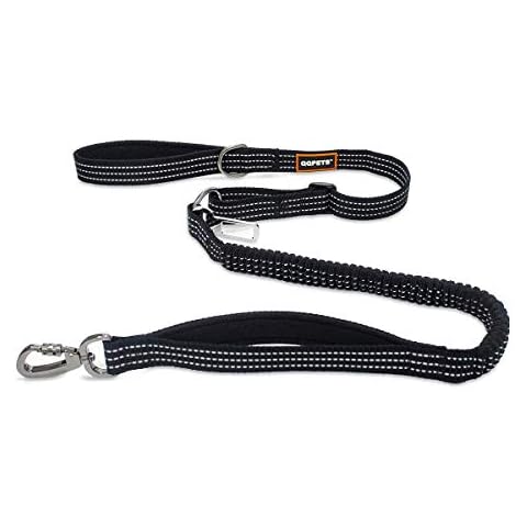 Dog Leash with Car Safety Seat Belt Heavy Duty 6 FT Strong Shock Absorbing Bungee Multifunctional Reflective Pet Leashes for Medium& Large Dogs 2 Padded Traffic Handle Anti-Pull Black Cover