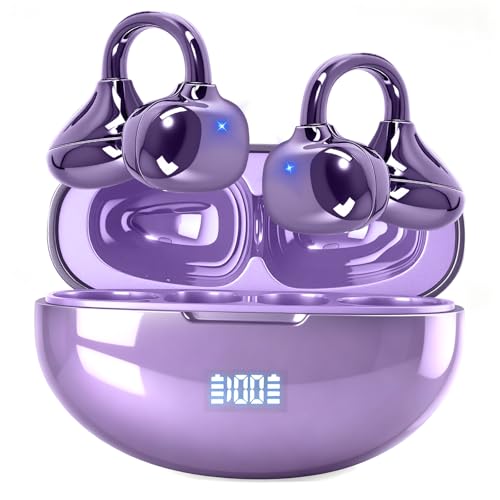 SHIJIAET Pearl Clip Ear Open Earbuds, Bluetooth 5.4 Headphones, IPX7 Waterproof Headsets, Clip on Earphones with Microphone, Suitable for Small Ears, Sports and Running, Exercise(Purple) 3
