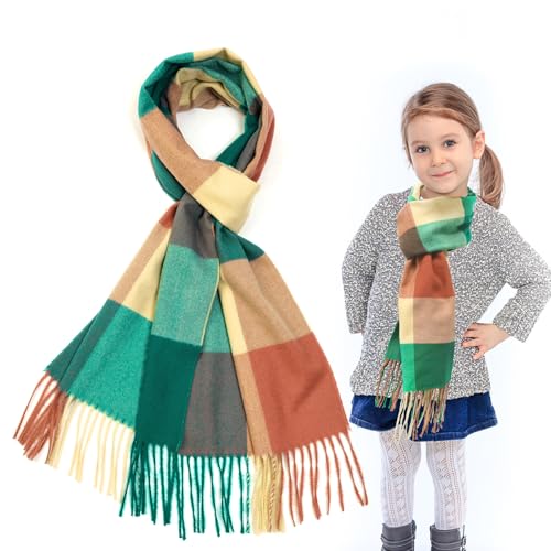 SwirlColor Schal Mädchen, Weiche Kunstkaschmir Plaid Schals Wraps Schal Winter Lange Schal für Mädchen Kinder Nackenwärmer