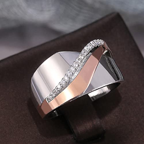 CHWLNJN S925 Sterling Silver Micro-Inlaid Rose Gold Two-Tone Bow Engagement Ring X-Shaped Single Row CZ Diamond Ring True Love Cross Eternal Diamond Wedding Ring Couple Ring (9)2