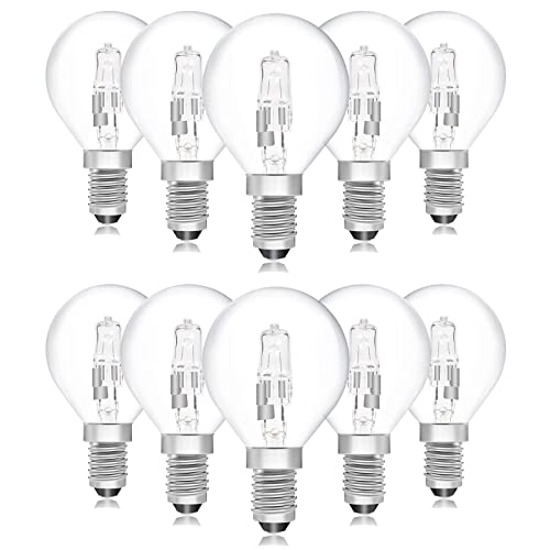 Bonlux 10-Pack E14 Clear Golf Ball Bulb Dimmable, 28W G45 SES Small Edison Screw Eco Halogen Light P45 Mini Globes Clear Round Light Bulbs Warm White 2700K