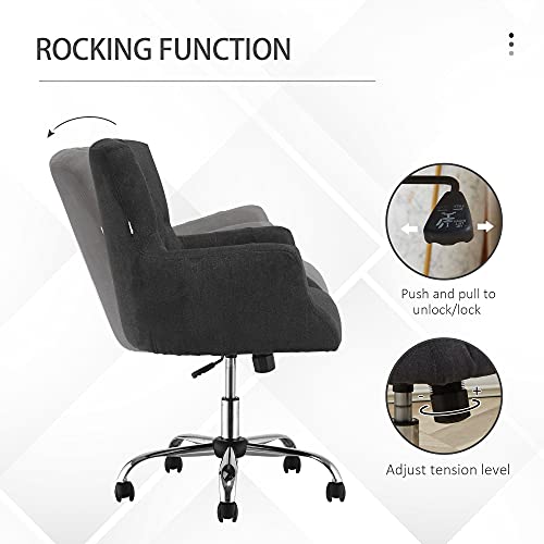 Homcom Mid Back Task Chair, Modern Home Office Chair With Tufted Button Design And Padded Armrests, Swivel Computer Desk Chair For Study Living Room Bedroom, Carbon Black #TOP4