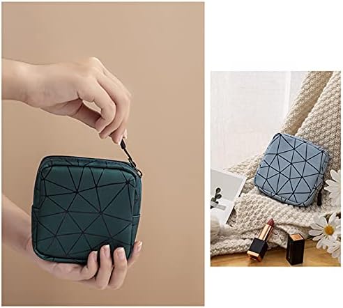 2 PCS Sanitary Napkin Storage Bag Geometric Stitching Portable Sanitary Napkin Pads Storage Bags Feminine Menstruation PU First Period Bag for Teen Girls Women Ladies (Dark Green)