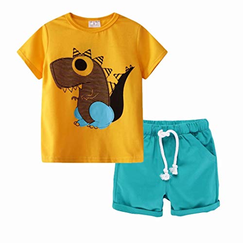Boys Summer Outfits 5T Boys Summer Outfits Dinosaur T-Shirt & Shorts Set 2 Piece Orange/Green