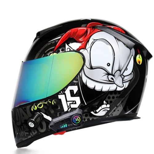 Motorcycle Bluetooth Integrated Full Face Helmet Youth Moped Street Mountain Bike Motocross Racing Helmet with Flip-Up Dual Visor Men and Women Outdoor Sports Riding Gear DOT Approved(L2,X-Large)