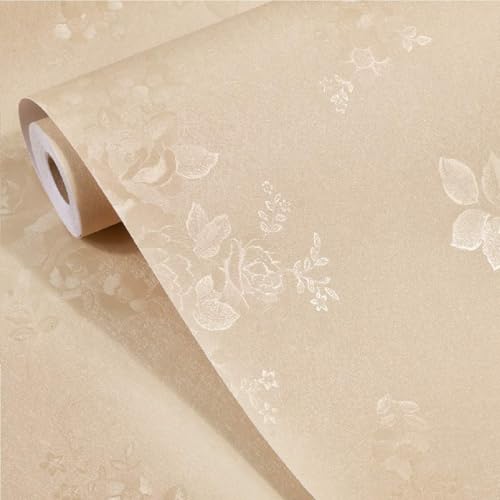 Image of ELTON DIY Self Adhesive Rose Textured Wall Paper Wall Decal for Living Room Bed Room Interior Exterior Easily Removable Furniture Make Over Beige (45 x 600 Cms, Beige Rose, el2002)