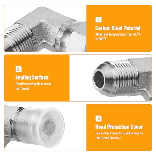 Image of 5 Pack 90 Degree Elbow JIC 37 Hydraulic Fittings: 1 /2 inch JIC Male x 1 /2 inch JIC Female, with Protection Cover Hydraulic Hose Swivel Crimp Fittings | 5 Pack Carbon Steel Hydraulic Hose Swivel Crimp Adapters with Protective Cover for Hydraulic Assembly System - 6500-08-08