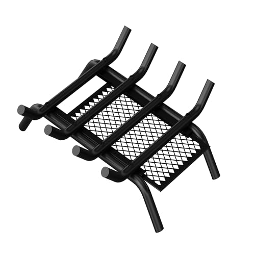 HongTaok 14 Inch Fireplace Grate with Removable Ember Retainer Heavy Duty Cast Iron Fireplace Log Grate Fire Grates for Chimney Hearth Firewood Burning Grates Cleaner More Efficient Black