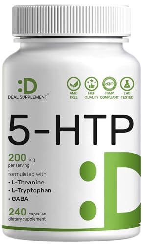 Deal Supplement 5-HTP 200mg Per Serving, 240 Capsules, 98% African Derived Griffonia Seed Extract |...