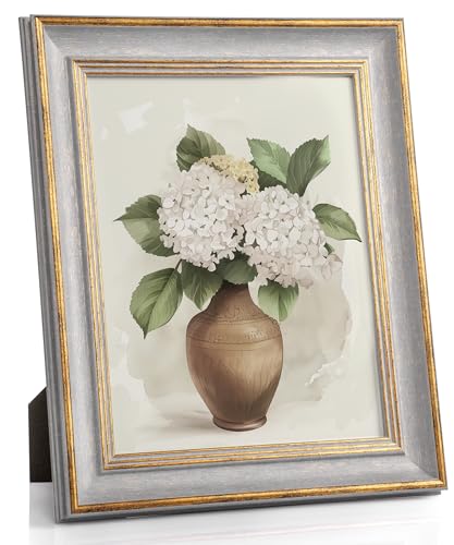 Afuly フォトフレーム 6切り（20x25cm）おしゃれ 写真たて アンティーク グレーにはゴールドが点在し 発泡プラスチック+アクリル 縦横置き 額縁 壁掛け お祝い 記念日 誕生日 ナチュラル プレゼント バレンタイン 装飾