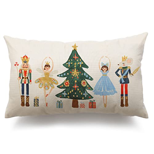 Merry Christmas Throw Pillow Cover 12x20 Inch Nutcracker Christmas Decor Winter Holiday Party Cushion Case Decoration for Sofa Couch YK-141B12