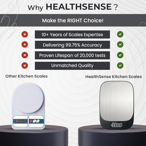 Image of HealthSense Weight Machine for Kitchen, Kitchen Food Weighing Scale for Health, Fitness, Home Baking & Cooking with SS Platform, Touch Button, Tare Function & 1 Year Warranty � Chef-Mate KS 70