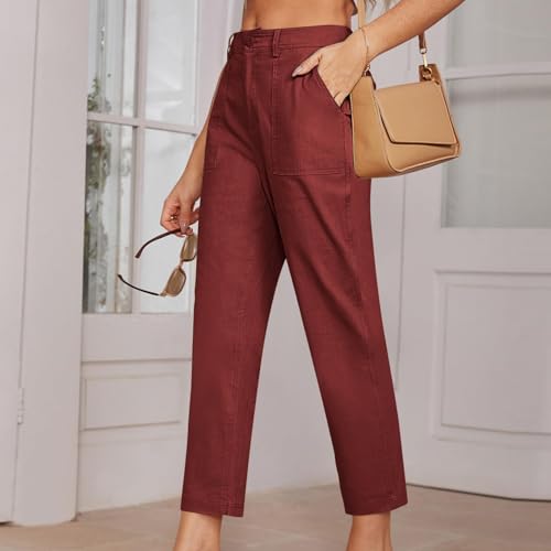 Cropped Dress Pants for Women Business Casual High Waist Ankle Work Pants Straight Leg Capri Trousers with Pockets2