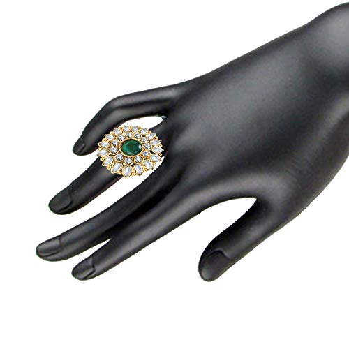 Om Jewells Gold Plated Ravishing Indo Western Adjustable Traditional Ring Studded with Kundan and Crystal Stones for Women - Image 3