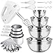 WEPSEN Stainless Steel Mixing Bowls Set Electric Hand Mixer Nesting Mixing Bowl Mixers Beaters Whisk Measuring Cups and Spoons Cooking Prepping Baking Supplies Model MX 200W