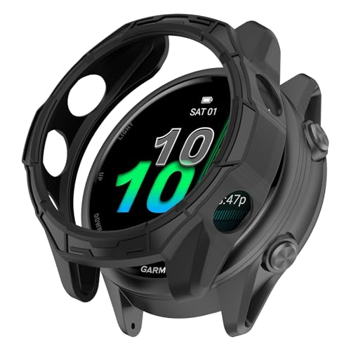 HeeNia Garmin Forerunner 970 �Ή� �P�[�X �V���R���ގ� �ی�P�[�X �J�o�[ �Ռ��z�� ���y�� �_�� �Ռ��h�~ �C�菝�h�~ �ی�J�o�[ Garmin Forerunner 970 �p (�u���b�N)
