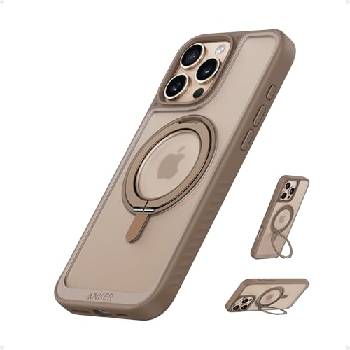 Anker FlexStand magnetisches Case für iPhone 16 Pro, 360° Ringständer, Matte und rutschfeste Schutzhülle, 16cm iPhone Hülle mit verbesserter MagSafe-Kompatibilität Braun iPhone 16 Pro