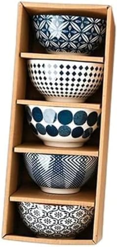 Apaeofl おしゃれボウル5個セット 陶器製のすっきりしたシンプルなボウルは重ねて収納できます。 スープ、丼物、うどん、ラーメン、カレーライス、サラダ、パスタに対応できる食器ボトル 磁丼 食器洗い機、電子レンジ、オーブンに使用できます 業務用 (ブルー