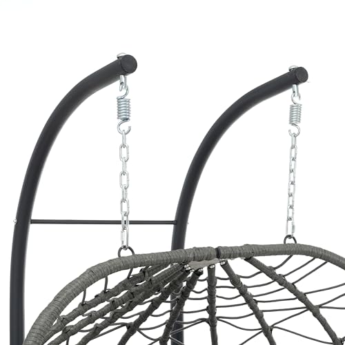 Wicker Hanging Egg Swing Chair, Outdoor Indoor Basket Chair, Oversized Patio Lounge Chairs with Cushions, Comfy Relax Reading Chairs for Bedroom Patio balcony Backyard Porch Deck Garden Lawn Grey