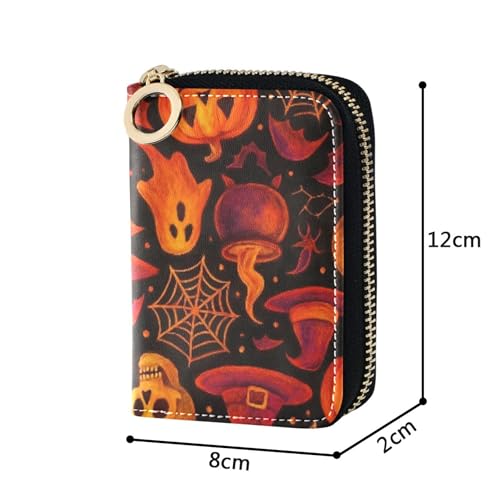 Halloween Pumpkins Black Women's Wallet Leather Cute Card Holder Wallets RFID Blocking Colored Travel Wallet with Zipper3