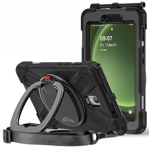 ANROD para Samsung Galaxy Tab Active5 5G /Active3 Funda Resistente, con Pie de Apoyo Giratorio de 360°, Empuñadura, Correa para el Hombro, Soporte para S Pen, Carcasas para Tab Active5 (Negro)