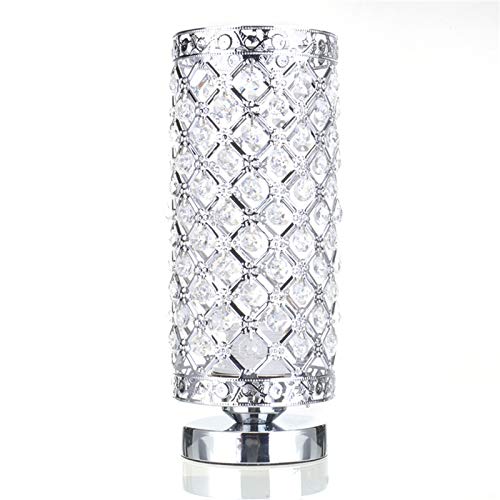 Moderna lámpara de mesa LED táctil de cristal ajustable, luz nocturna para dormitorio, sala de estar y salón, acabado plateado, bombilla LED incluida, elegante decoración del hogar