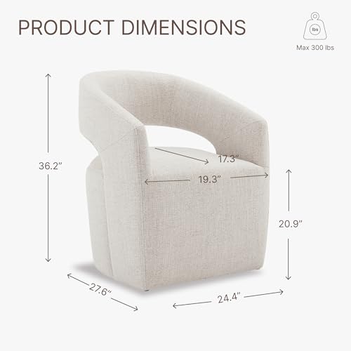 Image of KISLOT Upholstered Dining Chairs with Casters, No Assembly Modern Barrel Armchair with Rollers for Dining Room, Bedroom, Living Room, Reading Room, Home Office, Set of 2, Beige