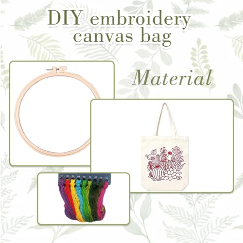 Image of Canvas Tote Bag Embroidery Kit, Embroidery Kits for Beginners, Arts and DIY Crafts Embroidery Starter kit, Include Stamped Embroidery Bag, Threads, Embroidery Tools (Beige Bag with Dragonfly 2)