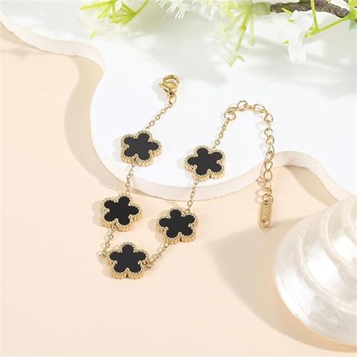 18K Gold Plated Five Leaf Clover Bracelet for Women Stainless Steel Lucky Charm Adjustable Chain Dainty Jewelry Gift for Birthday Anniversary2