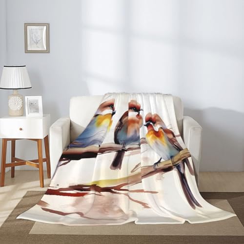 Couverture polaire flanelle douce lit canapé jeté de plaid imprimé oiseaux - 8