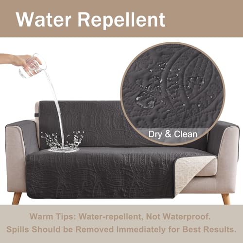 Image of Soft Gray Loveseat Covers for 2 Cushion Couch, Water-Repellent Slip Covers for Sofa, Machine Washable Love Seat Quilted Couch Covers, Pet Friendly Loveseat Slipcovers (Loveseat 56 inch, Gray)