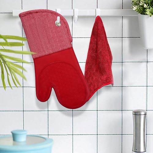 Heat Resistant Silicone Oven Mitts with Quilted Cotton Lining, 1 Pair Non - Slip Extra Long Oven Gloves for BBQ, Cooking, Baking, Grilling, Barbecue, Mimicrowave, Machine Washable (Red) by RED LMLDETA - Image 7