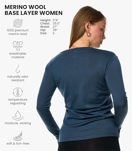 Image of Merino Wool Base Layer Women - 100% Merino Wool Shirt Women Thermal Underwear Long Sleeve T-Shirt for Hiking