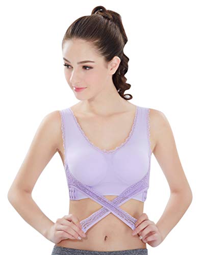 Sports Bras for Women Front Criss Cross Bras Side Buckle Lace Bras Wireless Seamless Bra 1/2Pack