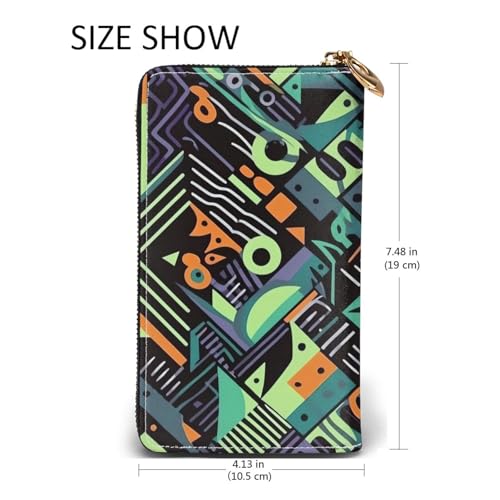 Geometric pattern in graffiti style Leather Wallet for Women Long Coin Purse Ultra Slim Credit Cards Holder Bifold Clutch2