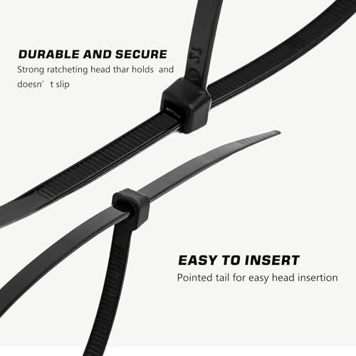 Image of Zip Ties 8 inch, 100 Pack Heavy Duty Black Zip Ties with 80 lbs Tensile Strength, Self-Locking Nylon Cable Ties,Wire Ties for indoor and outdoor use.