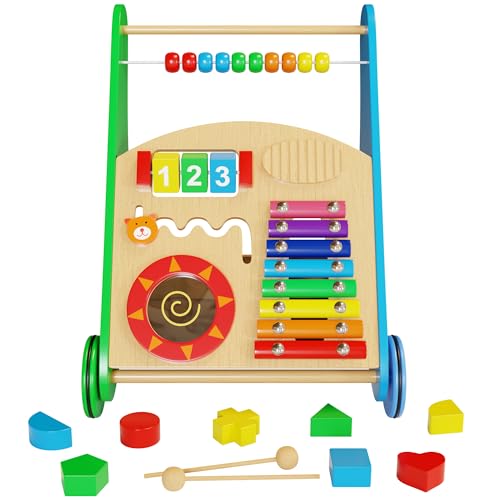 Image of Baby Toys – Kids’ Activity Toy – Wooden Push and Pull Learning Walker for Toddlers Boys and Girls – Multiple Activity Center – Develops Motor Skills & Stimulates Creativity - Birthday Gift