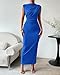 BTFBM Women Ruched Bodycon Maxi Dresses Summer Casual Sleeveless Lightweight Slit Elegant Cocktail Wedding Guest Dress(Royal Blue, Medium)
