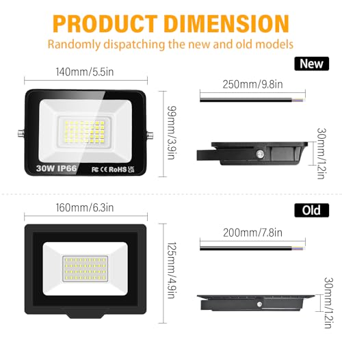 Willpower 2pcs Outdoor LED Floodlights 30W 3000lm LED Security Lights IP66 Waterproof 175V-265V Daylight White 6000K Wall Light for Garden Garage Yard Lawn Court Patio - Image 2