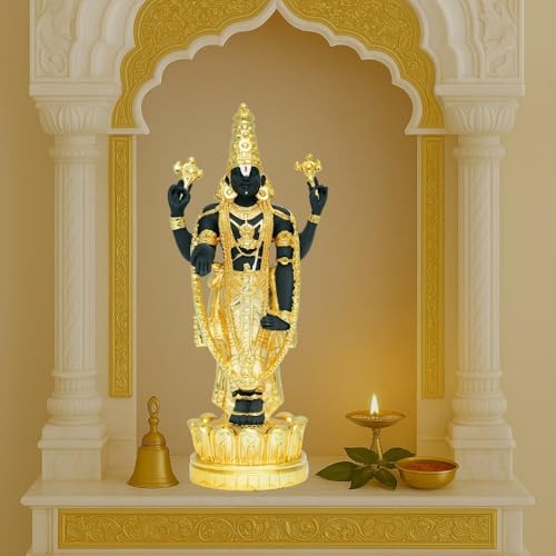 Image of Gold Plated Standing Balaji | Lord Venkateshwara Idol for Blessings, Wealth & Success |Lord Srinivasa Murti for Pooja Room, Office Desk & Gifting| Size: 9cm x 4cm x 22cm