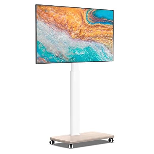 FITUEYES Rolling TV Floor Stand for 32 to 65 70 Inch TVs, Portable Mobile TV Cart on Wheels, White Tall TV Stand with Swivel Mount, Corner Universal TV Stands for Bedroom, Outdoor, Small Dorm