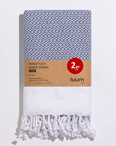 Luum® Set of 2 Hammam Hand Towels Set, Sports Towel Set, Turkish Towel Set, Hair Towel Set, 100% Ring-Spun Cotton, Quick-Drying, Lint-Free, Dove Blue, 45 x 95 cm, Gift Set