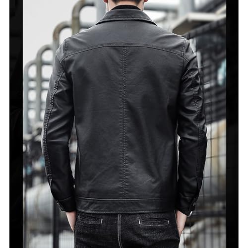 Men Classic Lapel PU Leather Coat Casual Stand Collar Faux Leathers Jacket Regular Casual Faux Moto Jackets3