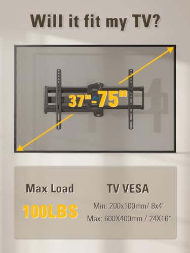 Image of Mounting Dream Corner TV Wall Mount Long Arm Swivel Tilt for 37-75 Inch TVs